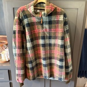 Plaid Fleece Fuzzy Pullover Sweater, Quarter zip